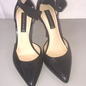 Black Leather Seven 3” Heel w/ ankle strap